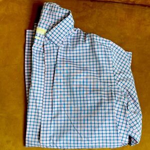 Michael Kors Button Up Pink & Blue Plaid size 34/35 16.5 100% Cotton
